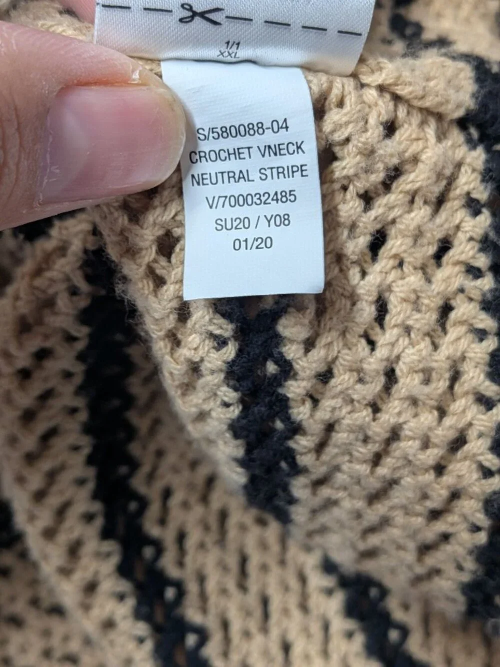 Crochet Open Knit V Neck Sweater Striped Oversized Boho Cottage Slouchy XXLarge